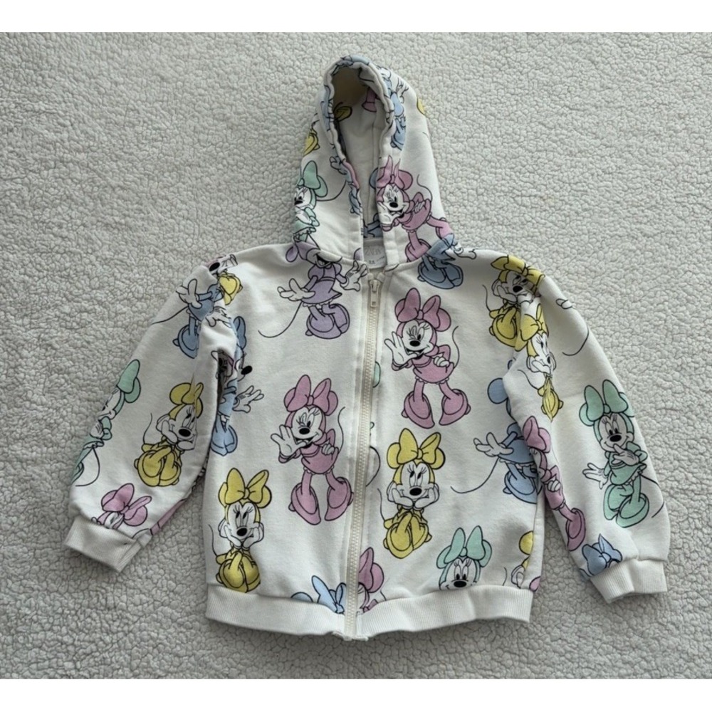 Zara Kids Disney Minnie Mouse Hoodie Full Zip Girls Hooded Jacket Size 5-6 Y